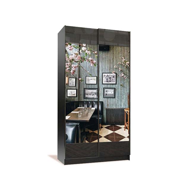 Встроенный зеркальный двухдверный шкаф-купе Альбион с цветом фасада венге магия