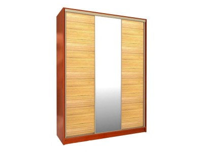 Шкаф-купе Нассан с бамбуком и зеркалом на три двери цвета вишня